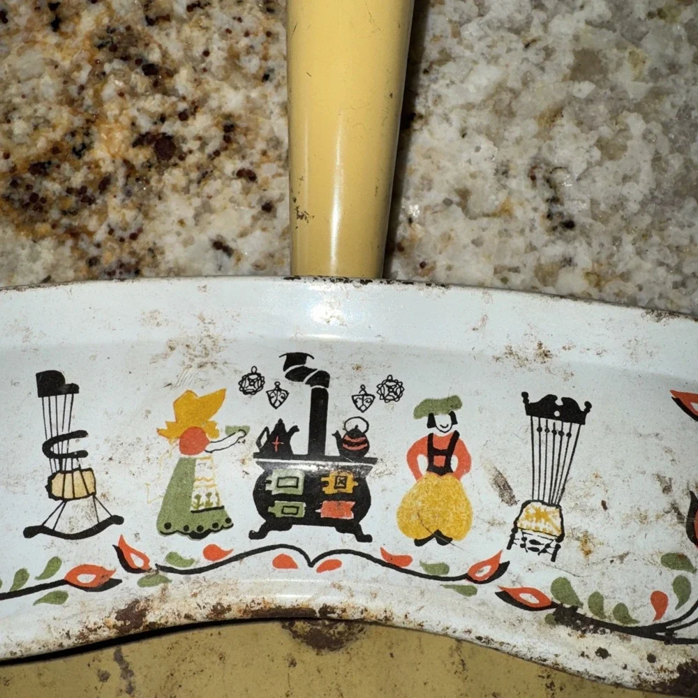 Vintage JV Reed Metal Dust Pan M. Taber Dutch Amish Folk Design Kitchen Art Prop
